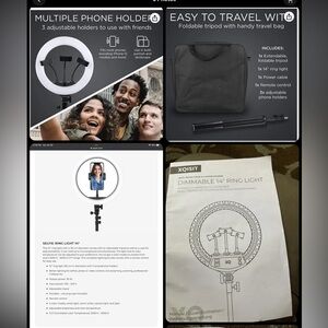 XQISIT Dimmable 14” Ring Light With tripod Stand and 3 Phone holders. Never Used